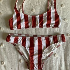 solid and striped elle striped bikini set